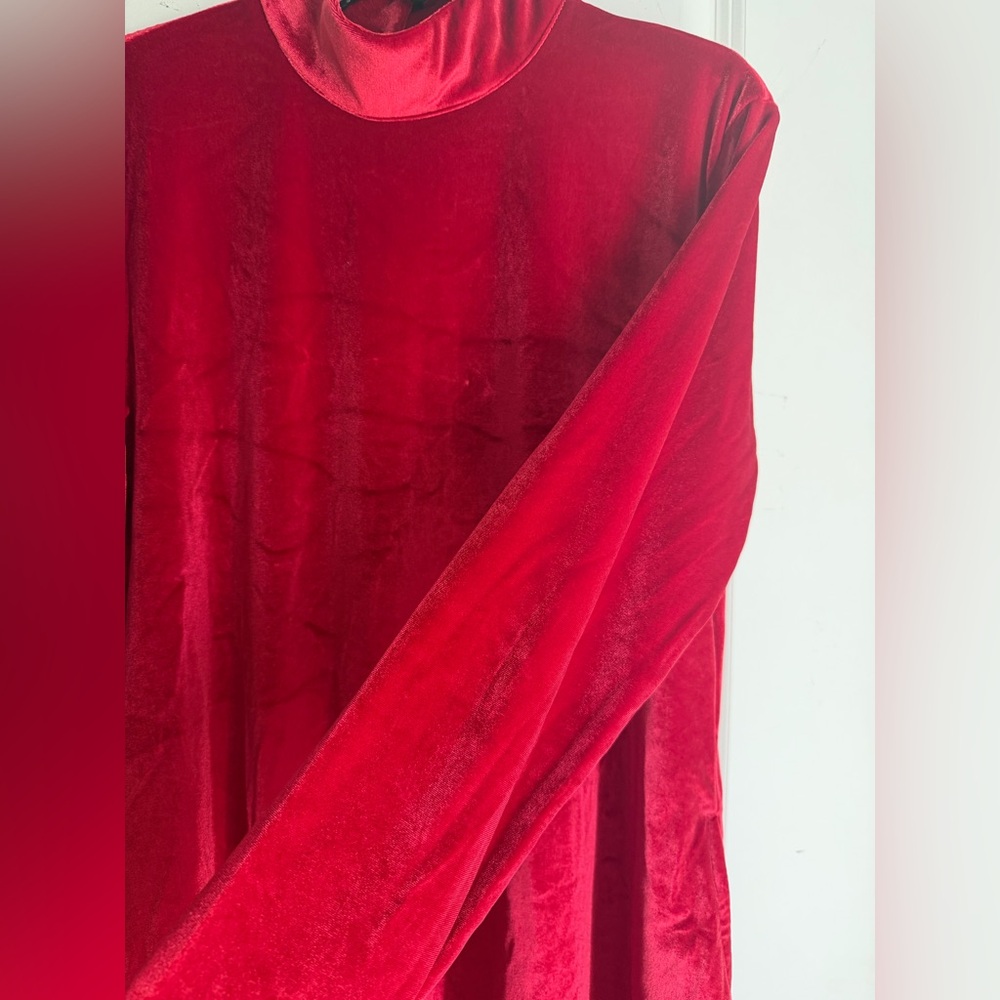 L&B Vibrant Red Velvet Dress long sleeve M formal valentines Xmas formal western - Picture 4 of 8